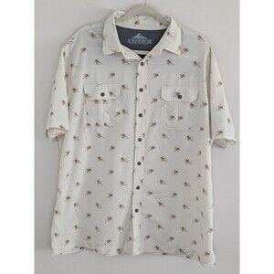 Croft & Barrow Men's Short Sleeved Vented Gone Fishin' Shirt Irvory Quick Dry XL